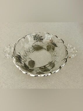 MCM Vintage Bowl with Silver Overlay/Floral Pattern by Silver City Glass Company